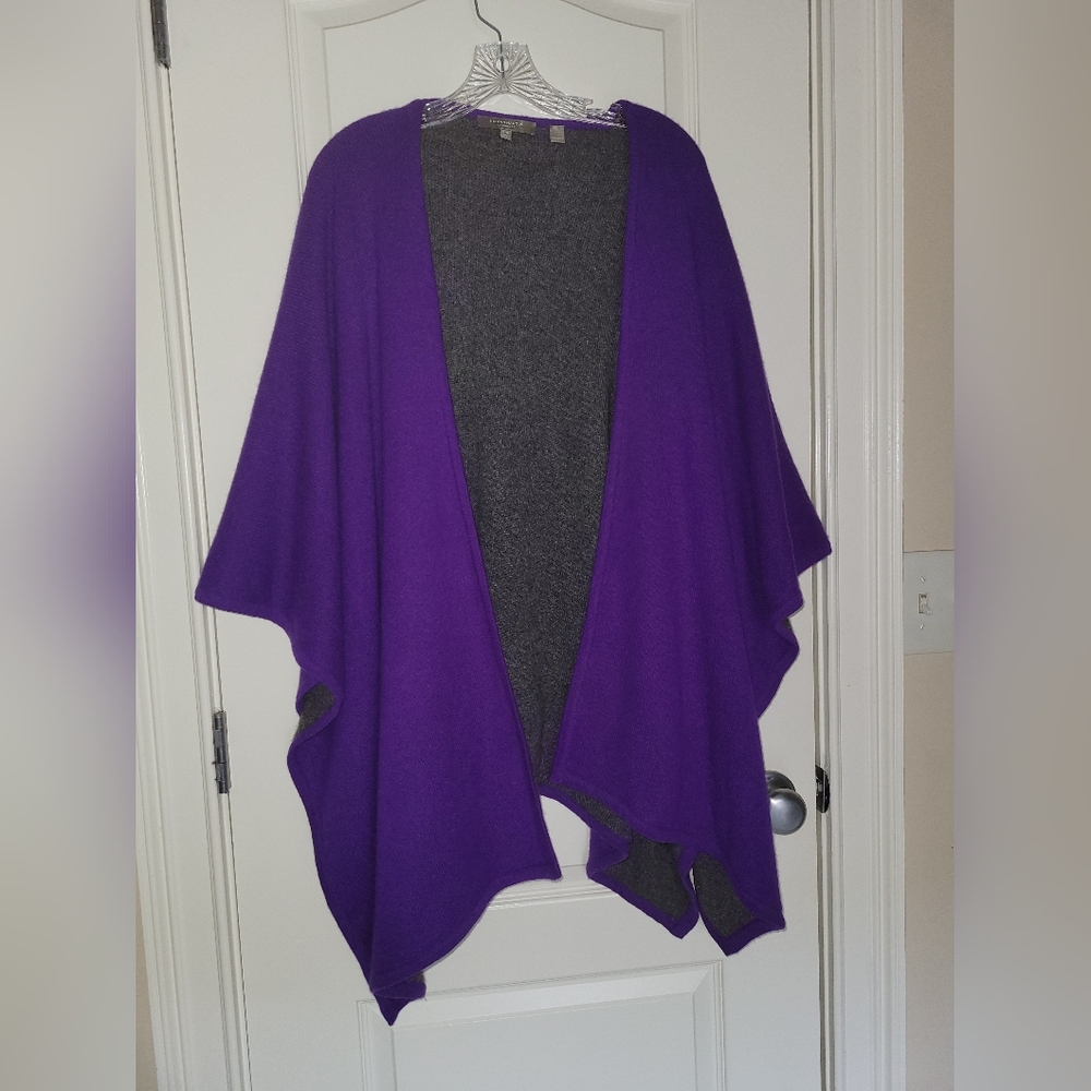 Neiman Marcus Cashmere Purple & Grey Drape Front Sweater